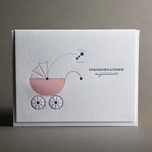 No. 290 Baby Stroller Pram Letterpress Card