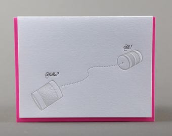 Hello Hi Phone Cans Letterpress Greeting Greeting Card