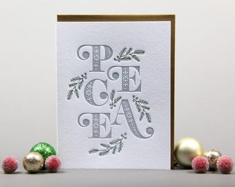 Peace Winterberry Christmas Holiday Letterpress Greeting Card