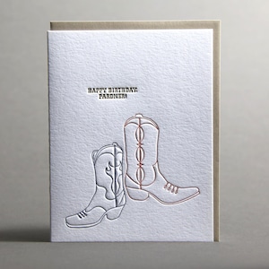 Western Boots Happy Birthday Pardner Letterpress Greeting Card