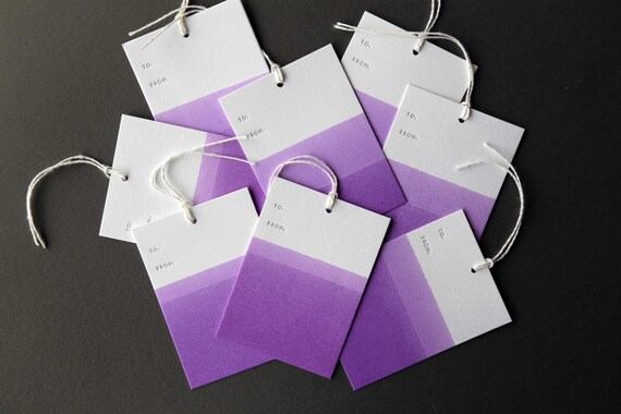 Set Of 8 Purple Hand Dip Dyed And Letterpress Printed Gift Etsy