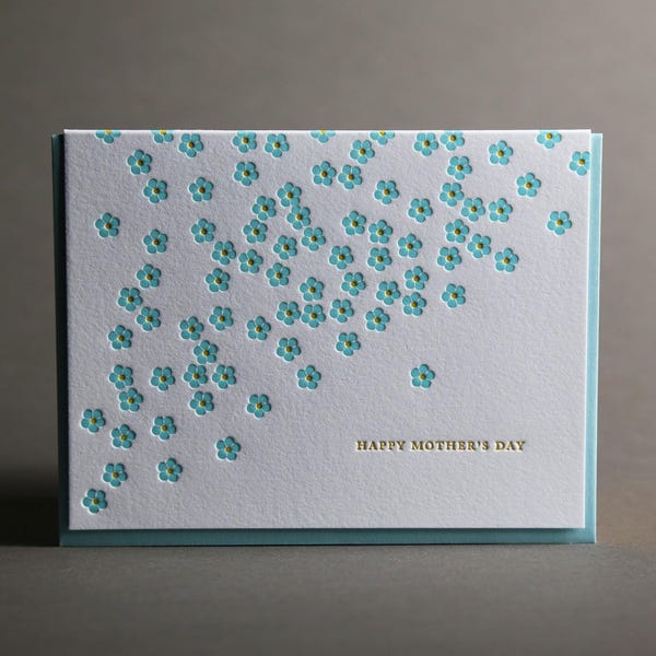 Mother's Day Floral Forget Me Not Letterpress Greeting Card