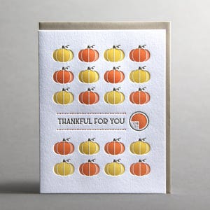 Pumpkins Thankful For You Thanksgiving Letterpress Greeting Card