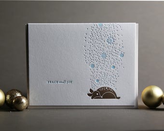 Snow Fawn Peace and Joy Holiday Christmas Letterpress Greeting Card