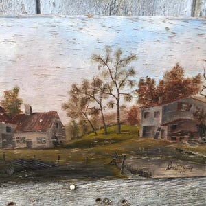 Vintage French Oil on Board Painting Barn and House signed Roul Taiy (?) 1946