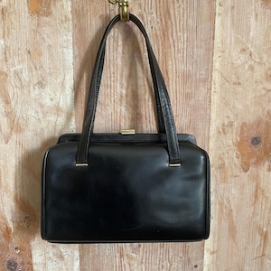 Vintage French 1950s Black Leather Kelly-Style Handbag – Exquisite Elegance
