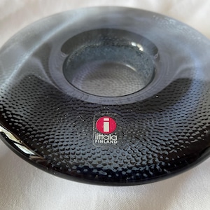 Pair 1980s Iittala Finland Napi Gray Grey Glass Votive Candle Holders designed by MARKKU SALO