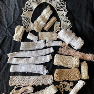 Job Lot 22 Antique French Pieces Lace Fripperies Trims c1900s #14