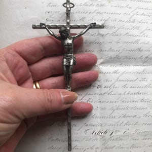 Vintage Italian White Metal 1970s Large Pectoral Cross Hanging Crucifix 15 cms