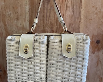 Sac à main fantaisie en cuir tressé en plastique Hong Kong des années 1950 vintage des années 1950