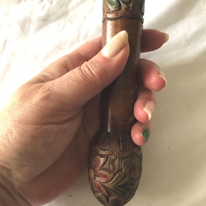 Antique French 1930&#39;s Hand Carved Painted Parasol or Swagger Stick/Cane Handle