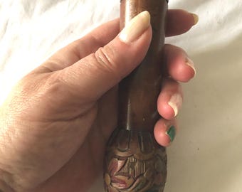 Antique French 1930's Hand Carved Painted Parasol or Swagger Stick/Cane Handle