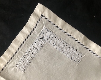 Set 4 Antique French Fine Hand Lace Ladderwork Unbleached Linen Napkins c1930
