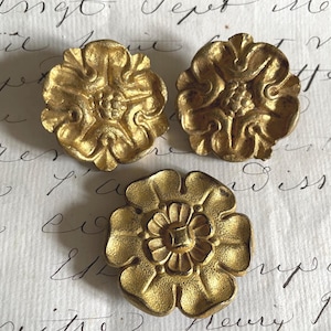 Set 3 Antique French Round Floral Bronze Ormolou CACHE CLOU Picture Hook Covers c1890