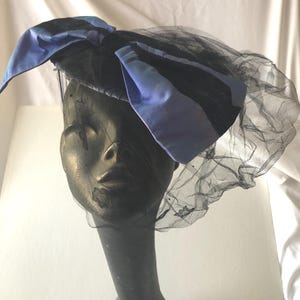 Original Vintage 1950s French Hand Made Purple Silk Black Lace &quot;Plate&quot; Hat