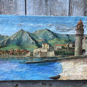 Vintage French Oil on Canvas Painting of Collioure South of France signed A DEBROS 1965