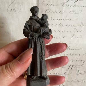 Antique French Detailed Spelter Statue Anthony of Padua & Christ Child by DSR 6&quot;