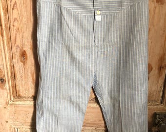 Vintage French 1960s Mens Pinstripe Cotton Long Johns New Old Stock UNWORN Sz M 36&quot; Waist