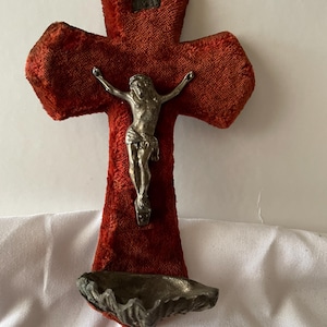 Antique French Small Napoleon III Red Velvet Holy Water Font Benitier c1880 7&quot;
