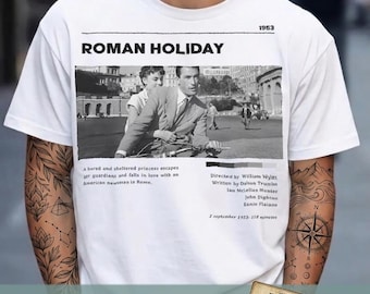Roman Holiday Shirt, Audrey Hepburn Vintage T-Shirt, Classic Cinema Graphic Tee, Retro Movie Lover Gift, European Summer Aesthetic Apparel