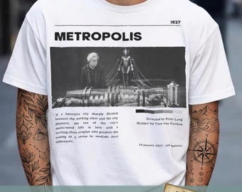 Metropolis Fritz Lang-skjorta, vintage sci-fi-film-t-shirt, stumfilmsaffisch från 1927, retro cyberpunk-robotkonst, Dark Academia Cinema-present