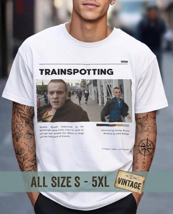 Trainspotting Shirt Choose Life Vintage Graphic Tee, 90s Retro Cult Movie T-Shirt, British Cinema Edgy Streetwear Gift for Men Women