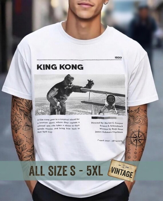 King Kong 1933 T-Shirt Vintage Movie Poster Design, Classic Horror Monster Tee, Retro Gorilla Graphic Shirt, Gift for Movie Buff, Unisex Top