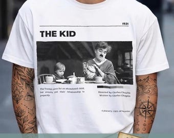 Camiseta de Charlie Chaplin, El Niño, estilo vintage, de película, camiseta gráfica clásica de cine, estética de cine mudo, regalo retro de director, talla grande.