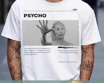 Camiseta de la película Psicosis, camiseta de Alfred Hitchcock, camiseta vintage de Bates Motel, regalo minimalista de película de terror, ropa clásica de slasher, camiseta de arte cinematográfico