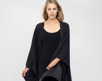 Poncho Cape ouvert en pur laine mérinos