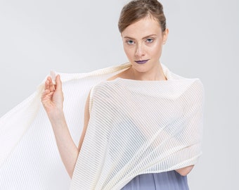 Leichter Schal Hochzeit Braut Wrap Elfenbein Merino und Viskose Schal Chale Schal Braut Cape Brautjungfer Geschenk Gestreifter Schal