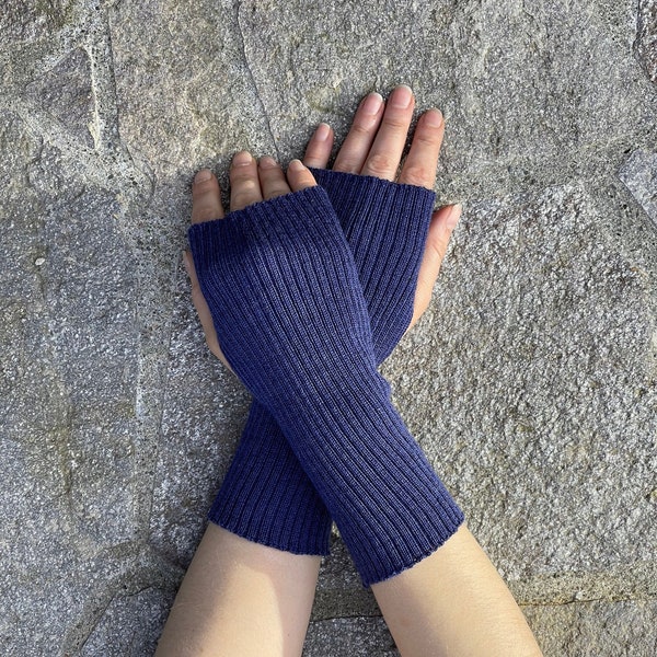 Merino Mittens Soft Arm Warmers Minimalist Simple Ribber Fingerless Gloves