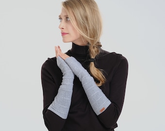 Arm Warmers Mittens Grey Pure Merino Fingerless Gloves