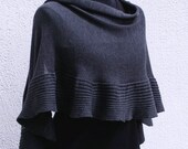 Merino Wool Wrap - Warm shawl- Dark Grey Cape