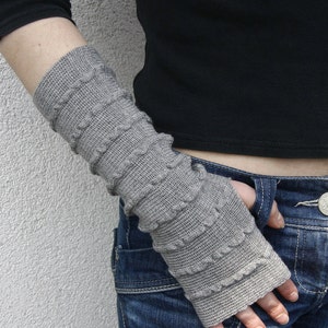 Arm Warmers Mittens Grey Pure Merino Fingerless Gloves
