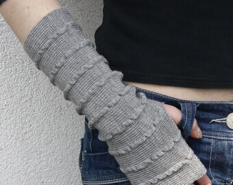 Arm Warmers Mittens Grey Pure Merino Fingerless Gloves