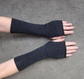 Dark Gray Merino Wool Arm Warmers: Fingerless Gloves Knitted Mittens