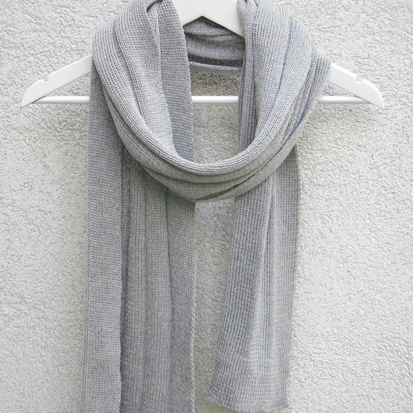 Gray Merino Wool Scarf - Hand Knit Unisex Design