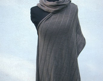 Szal Wrap Merino Wool Wrap Brown Gray Beige Taupe Scarf