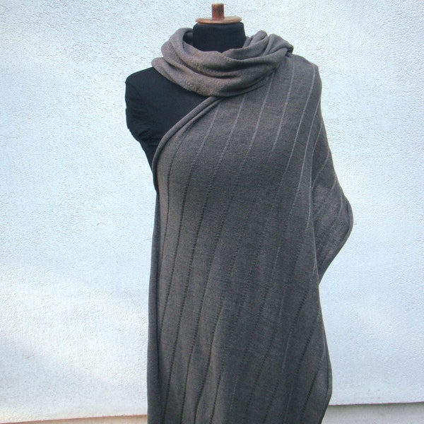 Bufanda Szal Wrap de lana merino marrón gris beige topo