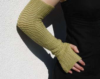 Armstulpen Armstulpen Olivgrün Reine Merino Armstulpen Mitaines Zickzack-Muster