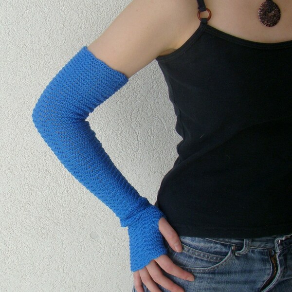 Blue arm warmers zigzag style pure merino Mittens Fingerless Gloves mitaines armstulpen chevron wrist warmers