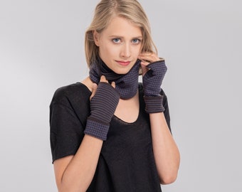 Merino Mittens and Matching Snood Wrist Warmers and Turtleneck Set