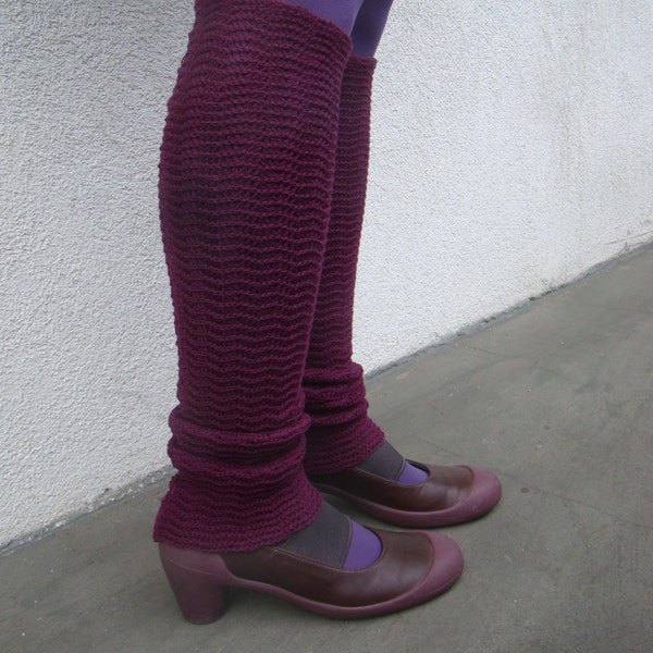 Merino Wool Leg Warmers: Dark Fuchsia Knit Spats