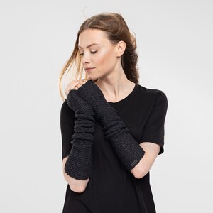 Arm Warmers Fingerless Gloves Merino Wool Zigzag Style Dark Gray Charcoal Mittens Mitaines Armstulpen Mitones Sleeves Wrist Warmers image 2