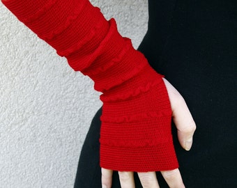 Red Arm Warmers Merino Wrist Warmers  Fingerless Gloves  Mitaines mother's day gift