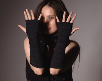 Charcoal Arm Warmers Bracelets - Pure Merino Mittens Fingerless Gloves Wrist Warmers Perfect Gift