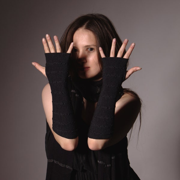 Charcoal Arm Warmers Bracelets - Pure Merino Mittens Fingerless Gloves Wrist Warmers Perfect Gift