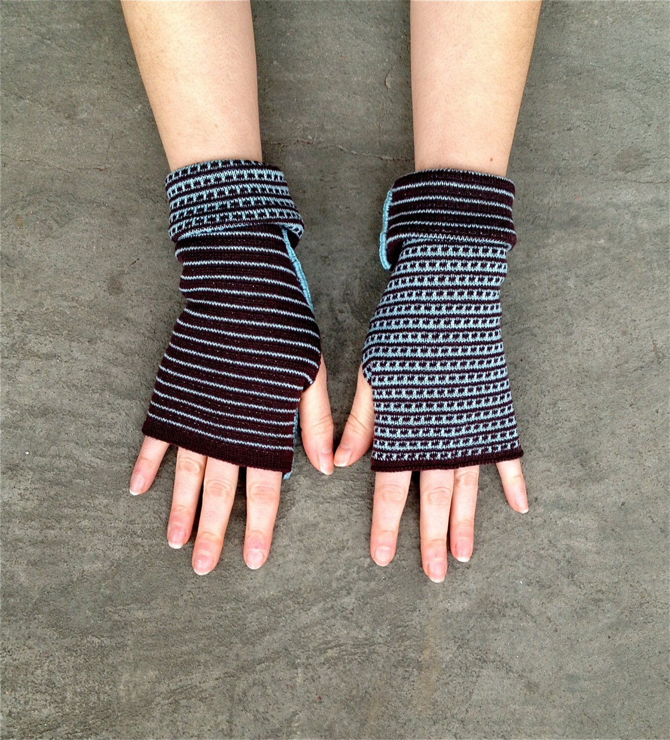 Arm Warmers Merino Mittens Striped Twosided Fingerless Gloves Etsy