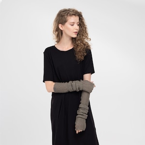 Merino Arm Warmers in Taupe Brown Fingerless Gloves